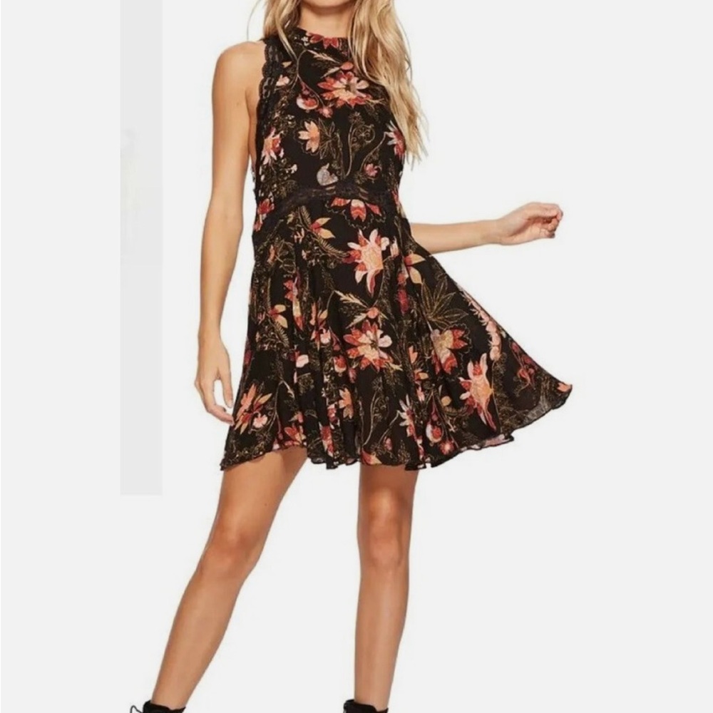 Free People Halter Lace Floral Swing Dress Women’s S Boho Western